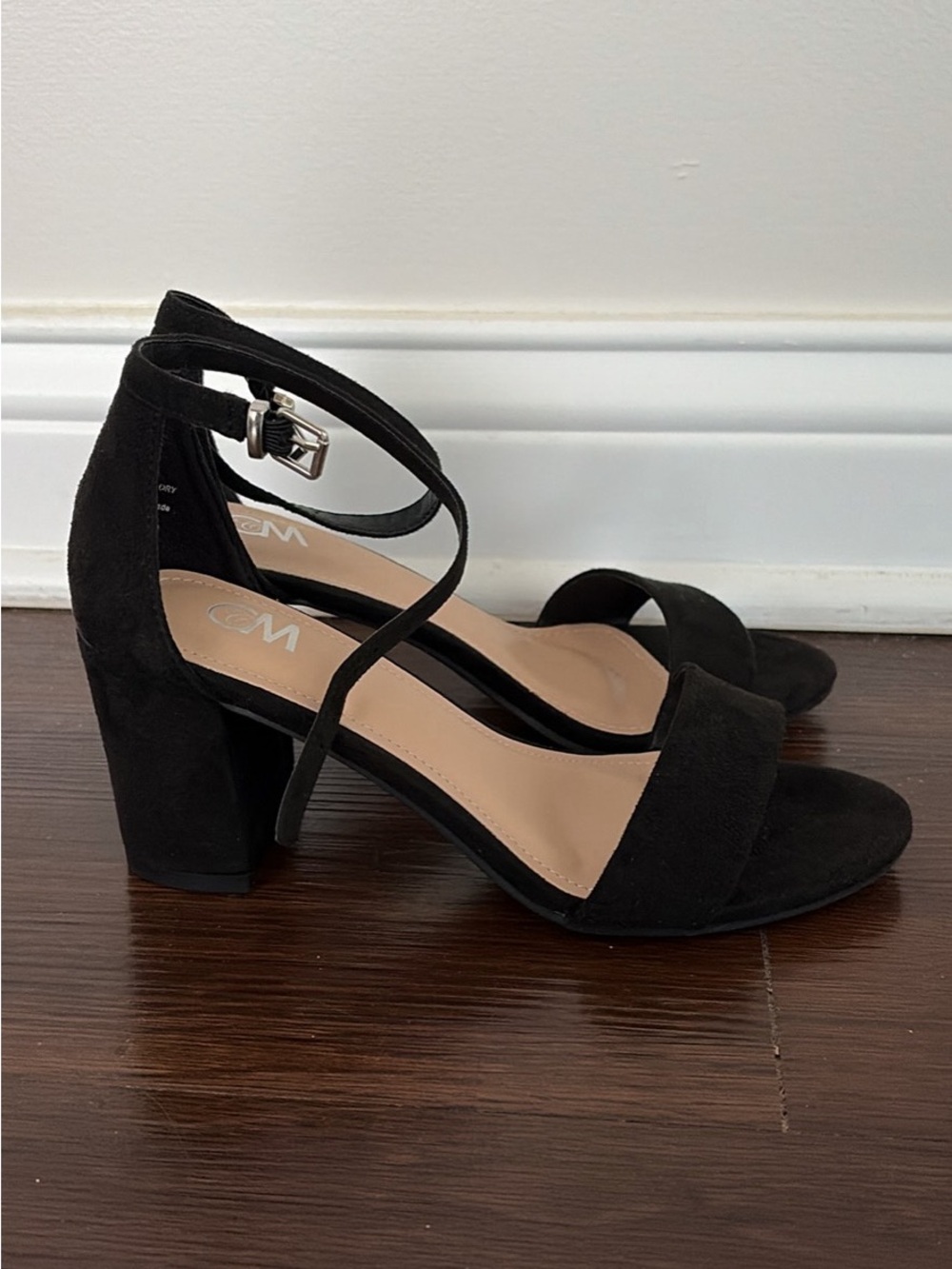 Women’s size 6.5 Black Suede Ankle-Strap Block Heels